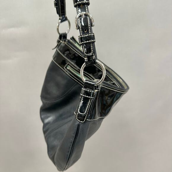Coach F14886 Black Laura Smooth & Patent Leather Hobo Handbag Purse Coach Bag - Picture 10 of 16